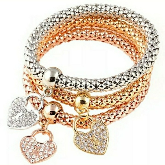 Poshology Jewelry - Gold Silver Rose Gold Heart Pendant Bracelets